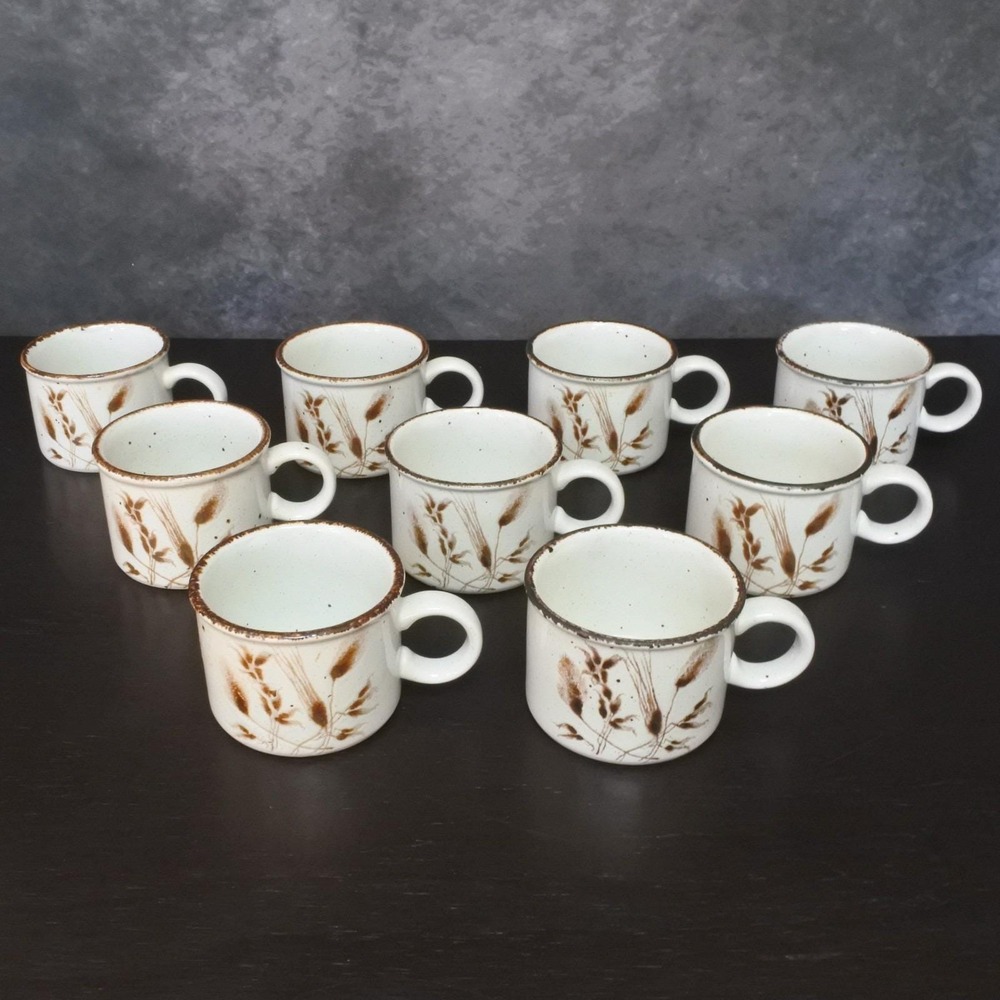 Vintage 70s Midwinter Stonehenge Wild Oats Farmhouse Style Mug Set of 9